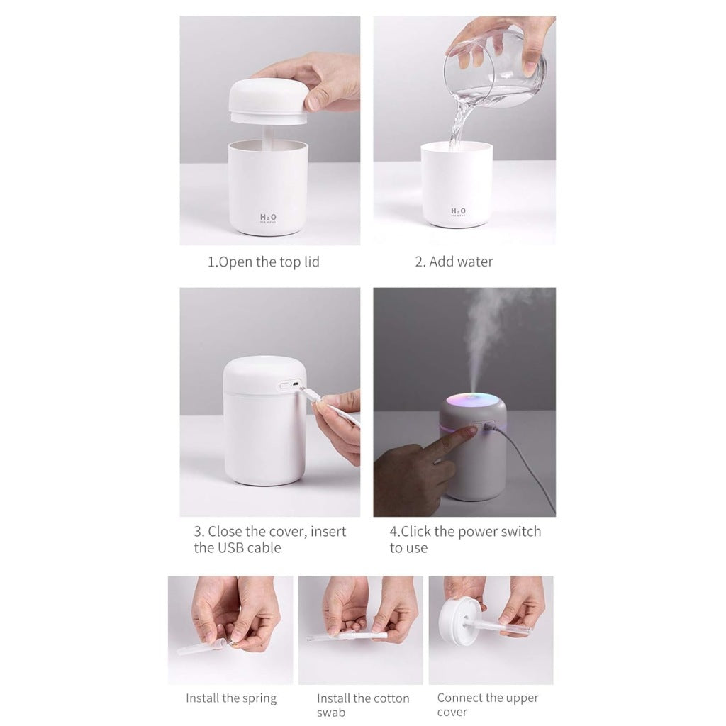 Portable Night Light Quiet Auto Shut Off 2 Mist Modes Colorful Cool 300mL Car Mist Mini Humidifier, Aroma Essential USB Personal Desktop Cool Humidifier for Car, Office Room, Bedroom, Study Room, lounge room, yoga, spa, etc.