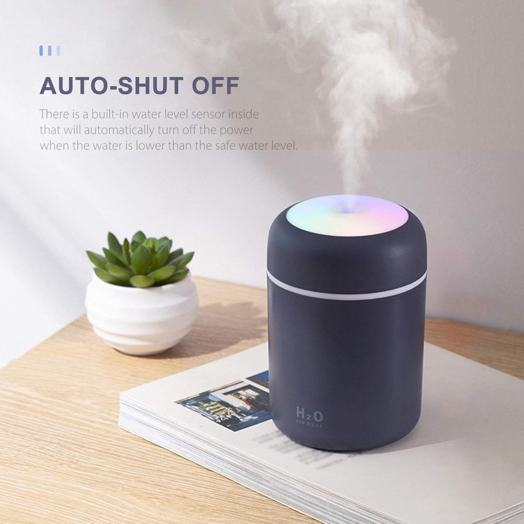 Portable Night Light Quiet Auto Shut Off 2 Mist Modes Colorful Cool 300mL Car Mist Mini Humidifier, Aroma Essential USB Personal Desktop Cool Humidifier for Car, Office Room, Bedroom, Study Room, lounge room, yoga, spa, etc.