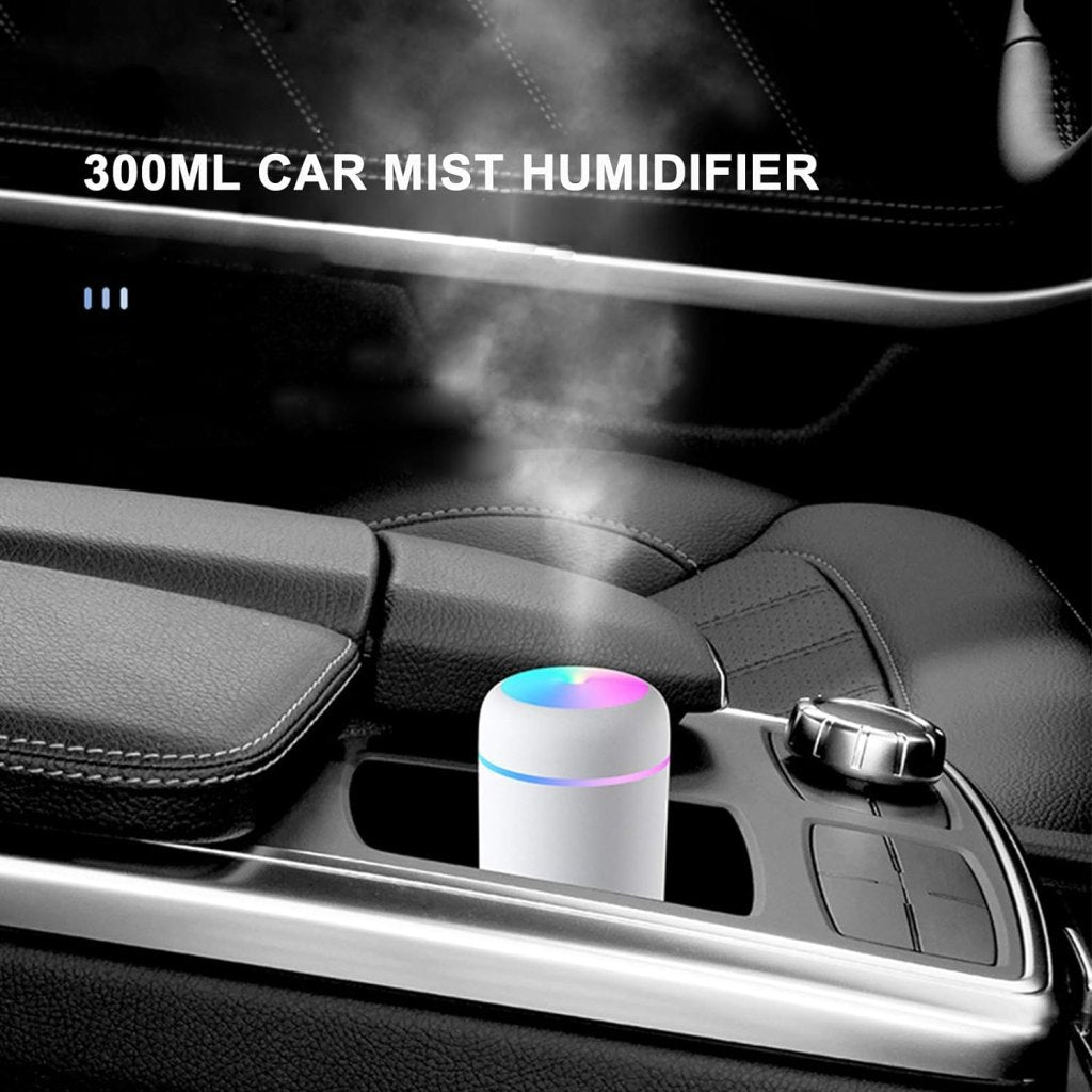 Portable Night Light Quiet Auto Shut Off 2 Mist Modes Colorful Cool 300mL Car Mist Mini Humidifier, Aroma Essential USB Personal Desktop Cool Humidifier for Car, Office Room, Bedroom, Study Room, lounge room, yoga, spa, etc.