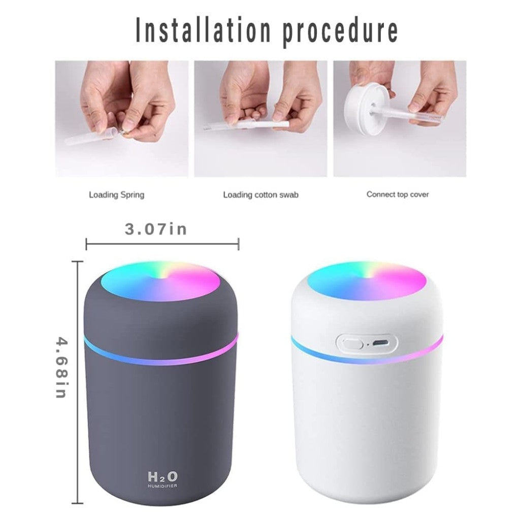 Portable Night Light Quiet Auto Shut Off 2 Mist Modes Colorful Cool 300mL Car Mist Mini Humidifier, Aroma Essential USB Personal Desktop Cool Humidifier for Car, Office Room, Bedroom, Study Room, lounge room, yoga, spa, etc.